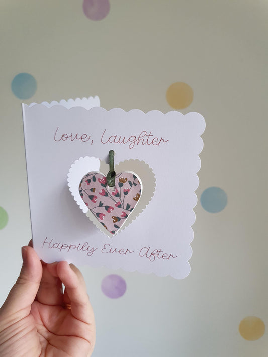 Wedding Keepsake Card with Clay Heart Token, Pocket Hug Card, Handmade Card, Blank Inside, Engagement Card, Anniversary Card