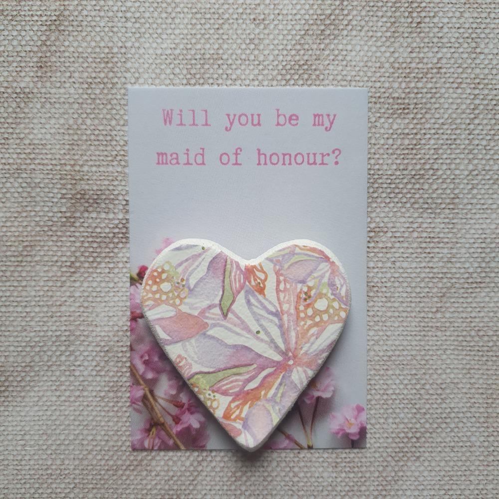 Will You Be My Maid of Honour? - Bridesmaid Proposal - Pink Clay Heart - Bridesmaid Gift - Bridesmaid Keepsake - Chief Bridesmaid