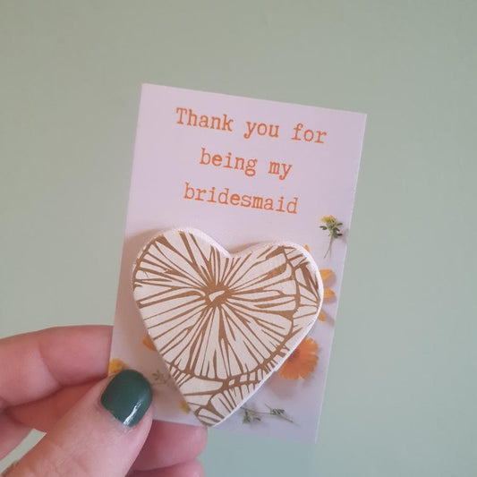Bridesmaid Thank You Token Gift - Pocket Token - Pink Clay Heart - Thank You For Being My Bridesmaid - Bridesmaid Keepsake