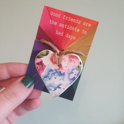 Clay Heart Keepsake Decoration - Rainbow Heart, Best Friend Gift, Letterbox Gift - Pocket Token - Pick-Me-Up - Sentiment Gift