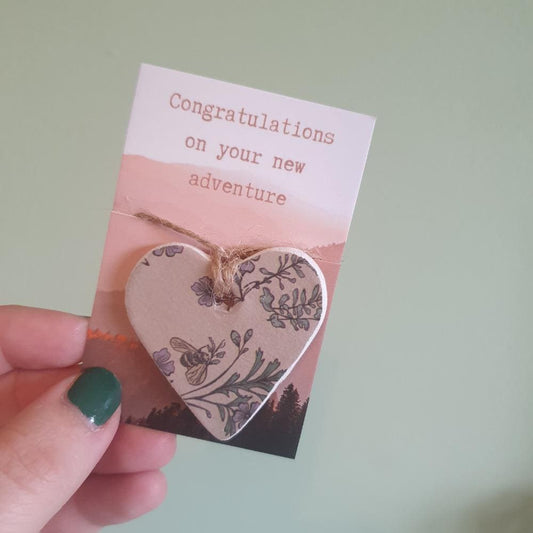 Congratulations New Adventure, Clay Heart Keepsake, Pocket Token Gift, Moving House New Job Wedding Gift, Magnet or Hanging Heart Decoration