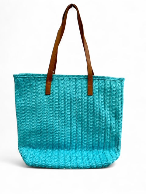 Large Woven Summer Tote Bag | Zip Top Beach & Shopping Bag Blue