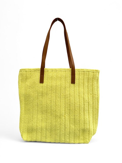 Large Woven Summer Tote Bag | Zip Top Beach & Shopping Bag Yellow
