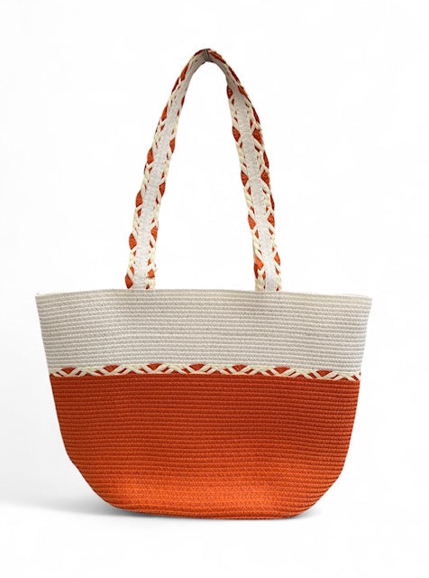 Large Woven Summer Tote Bag | Beach & Holiday Bag with Zip Closure Orange