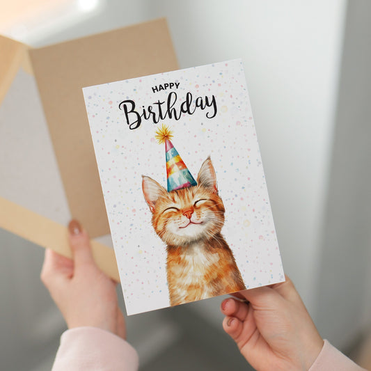 Birthday Card For Him or Her Of A Ginger Cat Illustration For Him or Her Birthday Gift