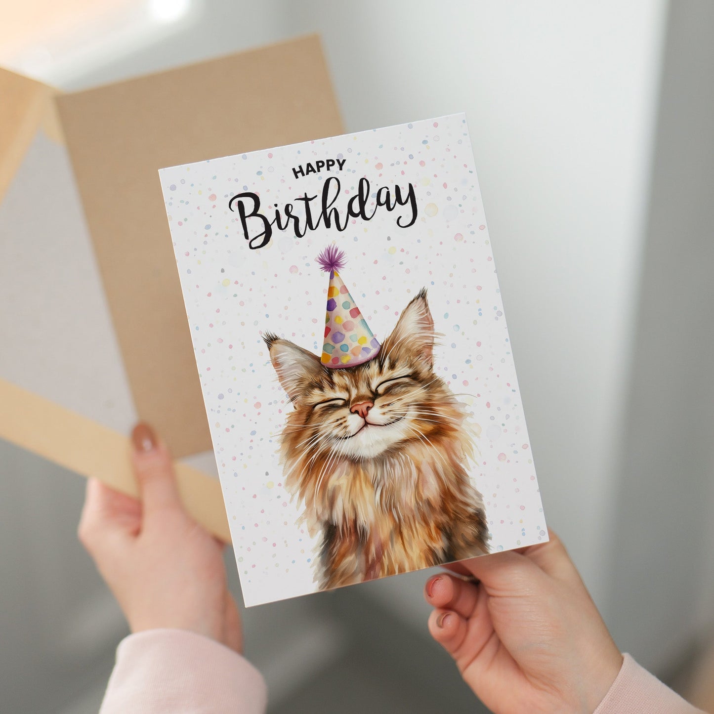 Birthday Card For Him or Her Of A Maine Coon Illustration For Him or Her Birthday Gift