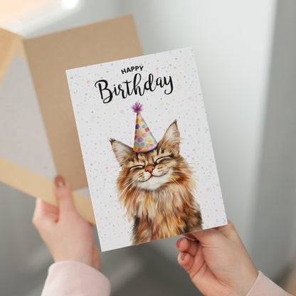 Birthday Card For Him or Her Of A Maine Coon Illustration For Him or Her Birthday Gift