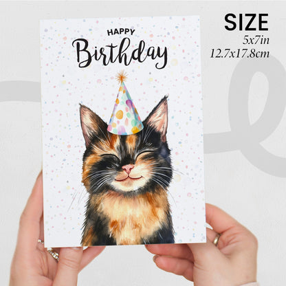 Birthday Card For Him or Her Of A Tortoiseshell Cat Illustration For Him or Her Birthday Gift