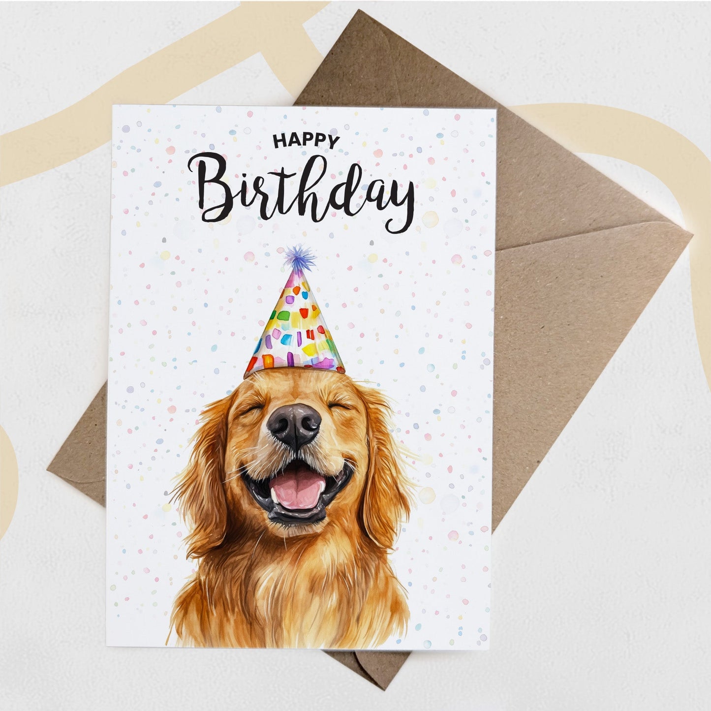 Birthday Card For Him or Her Of A Golden Retriever Dog Illustration For Him or Her Birthday Gift