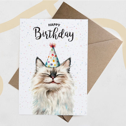 Birthday Card For Him or Her Of A Ragdoll Cat Illustration For Him or Her Birthday Gift
