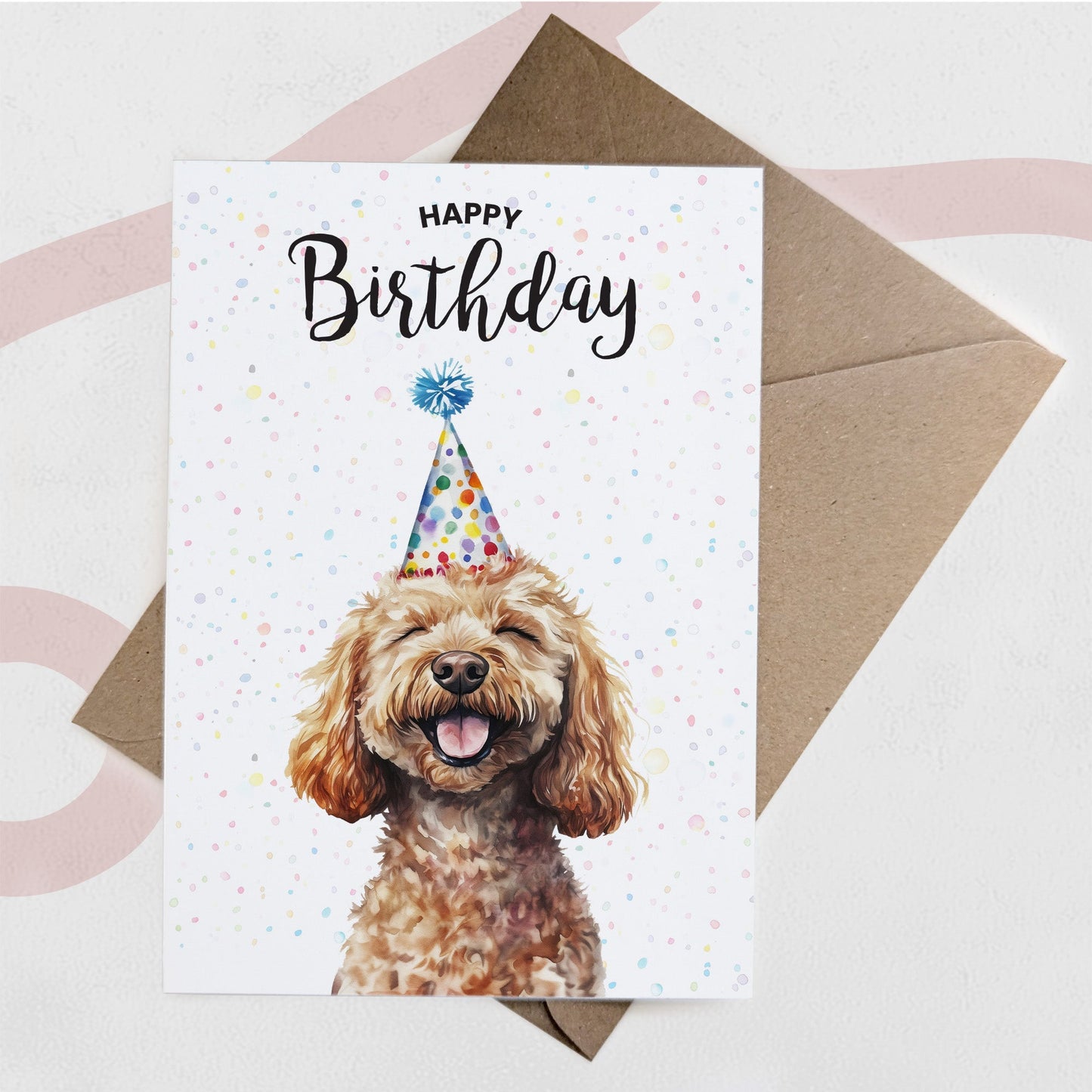 Birthday Card For Him or Her Of A Cockerpoo Dog Illustration For Him or Her Birthday Gift