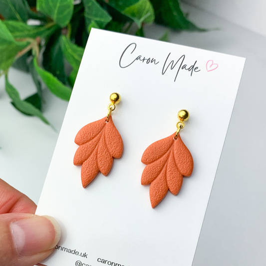 Orange leaf shape dangle earrings