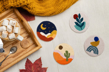 Boho Punch Needle Coasters SET OF 4