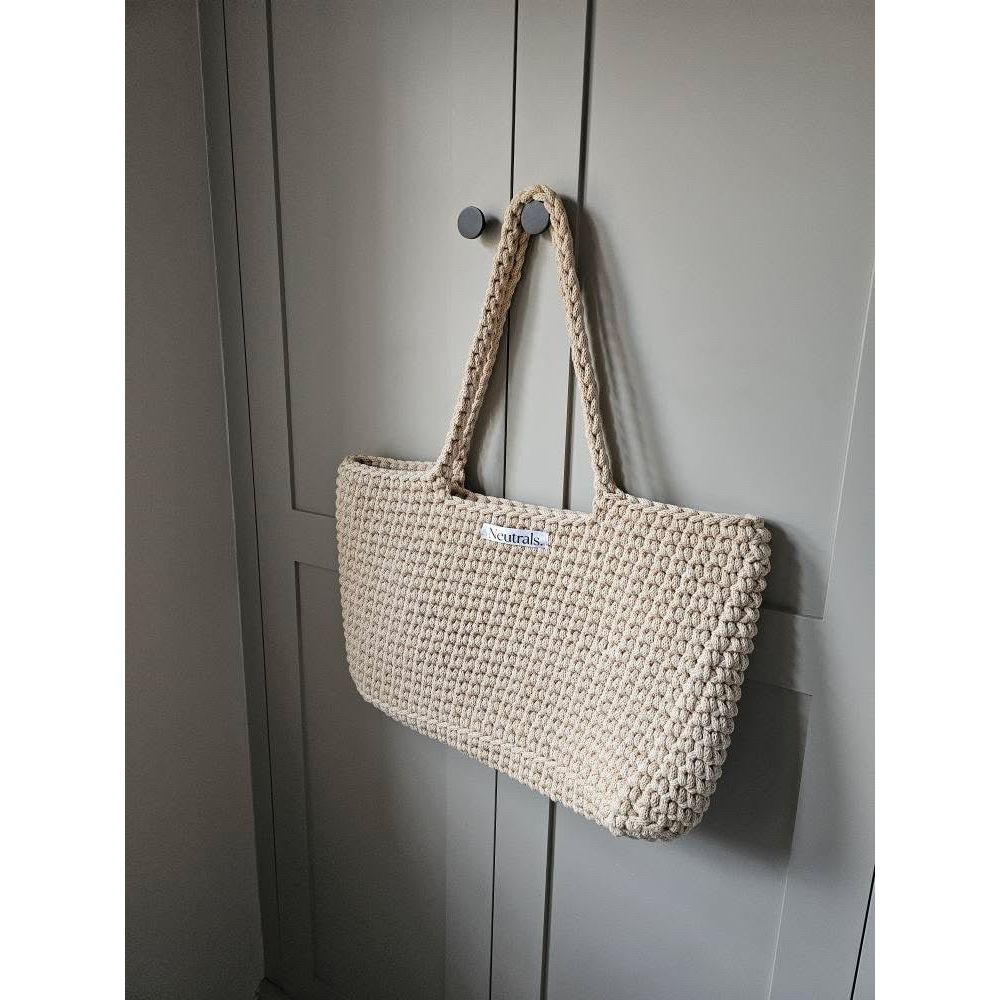 Large Crochet Beach Bag – Handmade, Neutral Cotton Tote