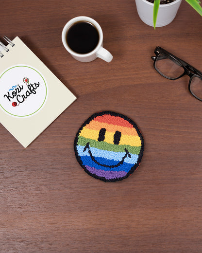 Rainbow & Palette Punch Needle Coasters Smiley Face