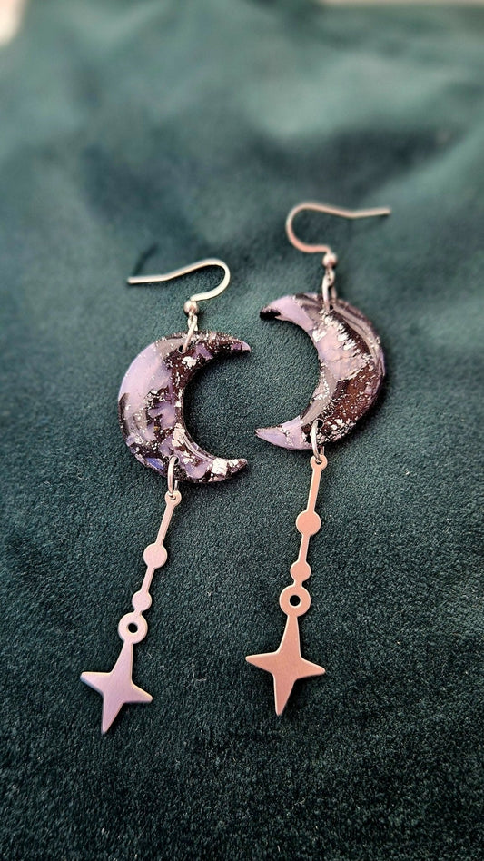 Moon and Stars Earrings - Black and Silver - Forever After Boutique