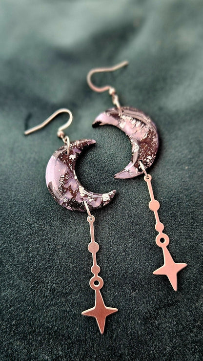Moon and Stars Earrings - Black and Silver - Forever After Boutique
