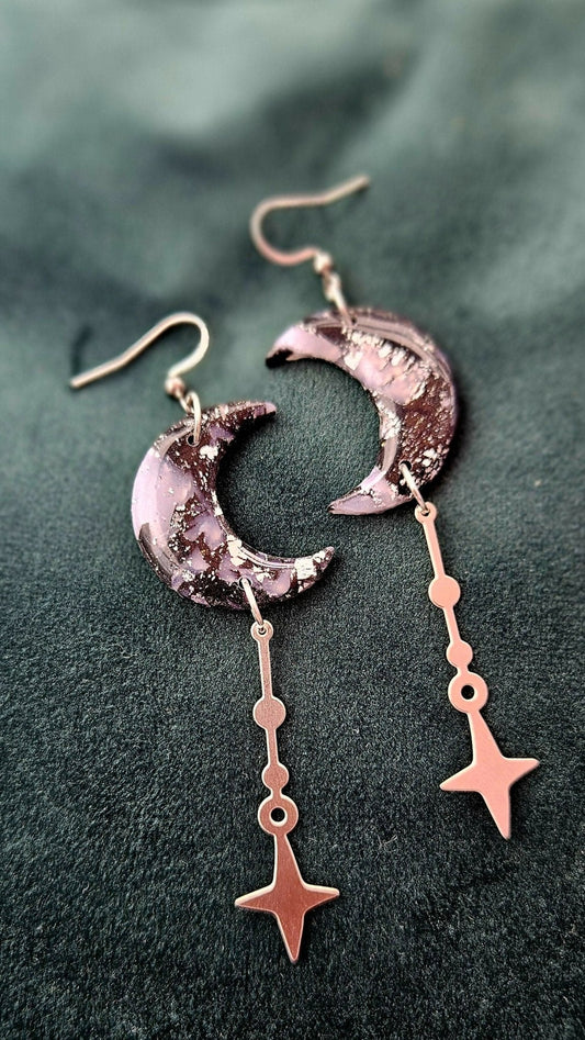 Moon and Stars Earrings - Black and Silver - Forever After Boutique