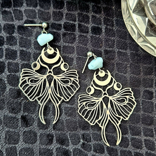 Moon Moth Earrings - Silver Luna Moth - Forever After Boutique