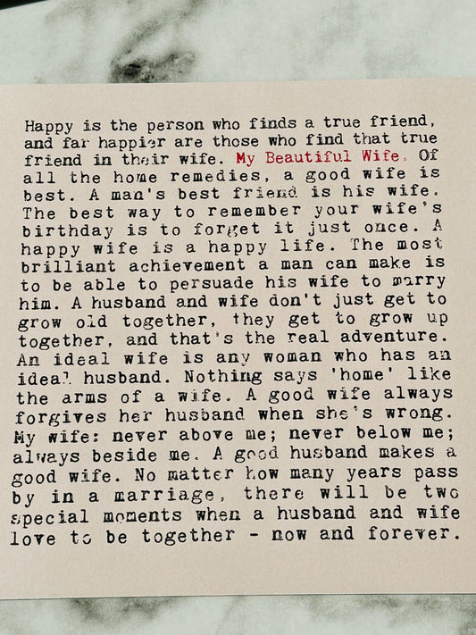 My Beautiful Wife Wise Words Print - Forever After Boutique