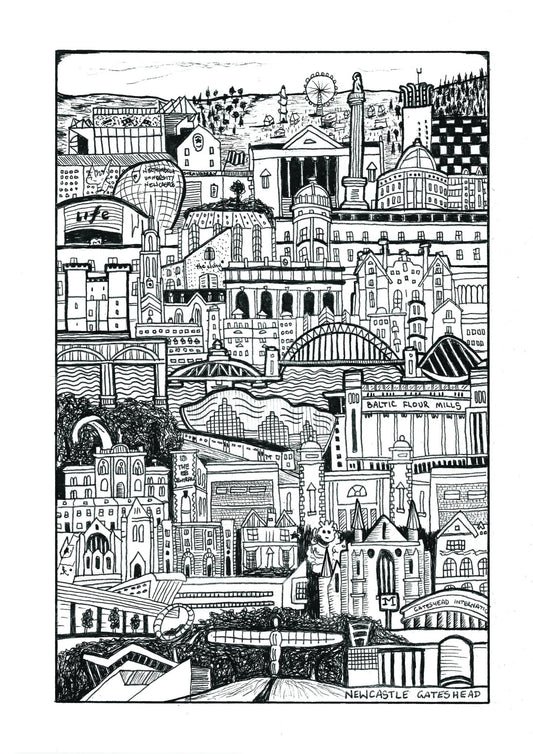 Newcastle and Gateshead Mounted Print A4 - Forever After Boutique