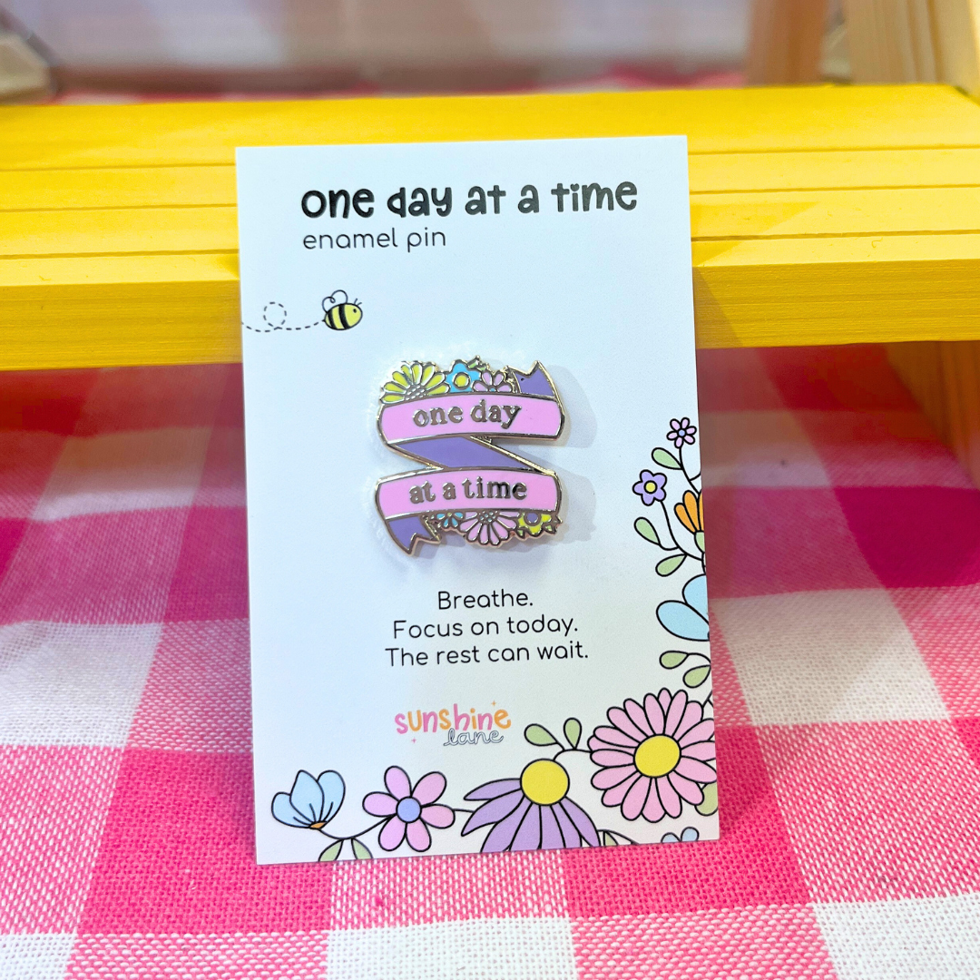 One day at a time gold enamel pin