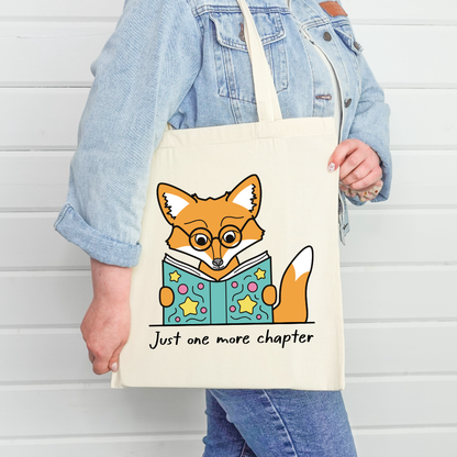 One More Chapter Bookish Tote Bag ft. Maple the Fox