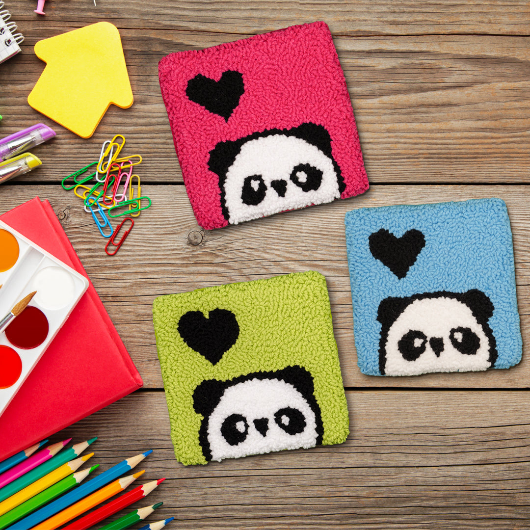 Cute Panda Punch Needle Coaster Set of 3