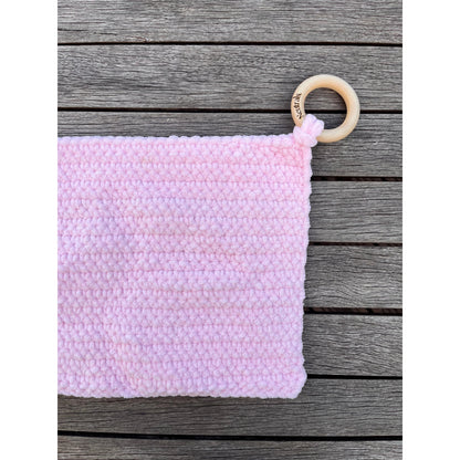 Soft Baby Comforter – Neutral Handmade with Wooden Ring