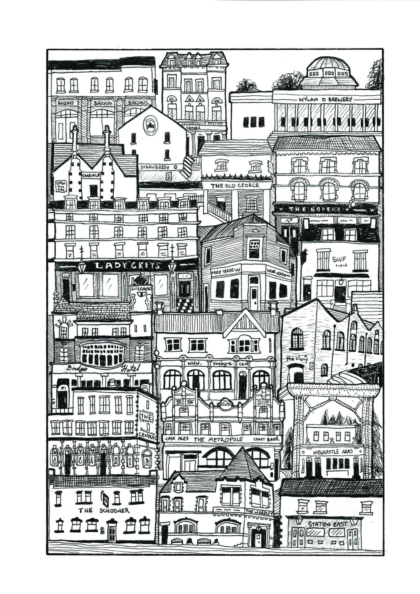 Pubs in Newcastle Mounted Print A4 - Forever After Boutique