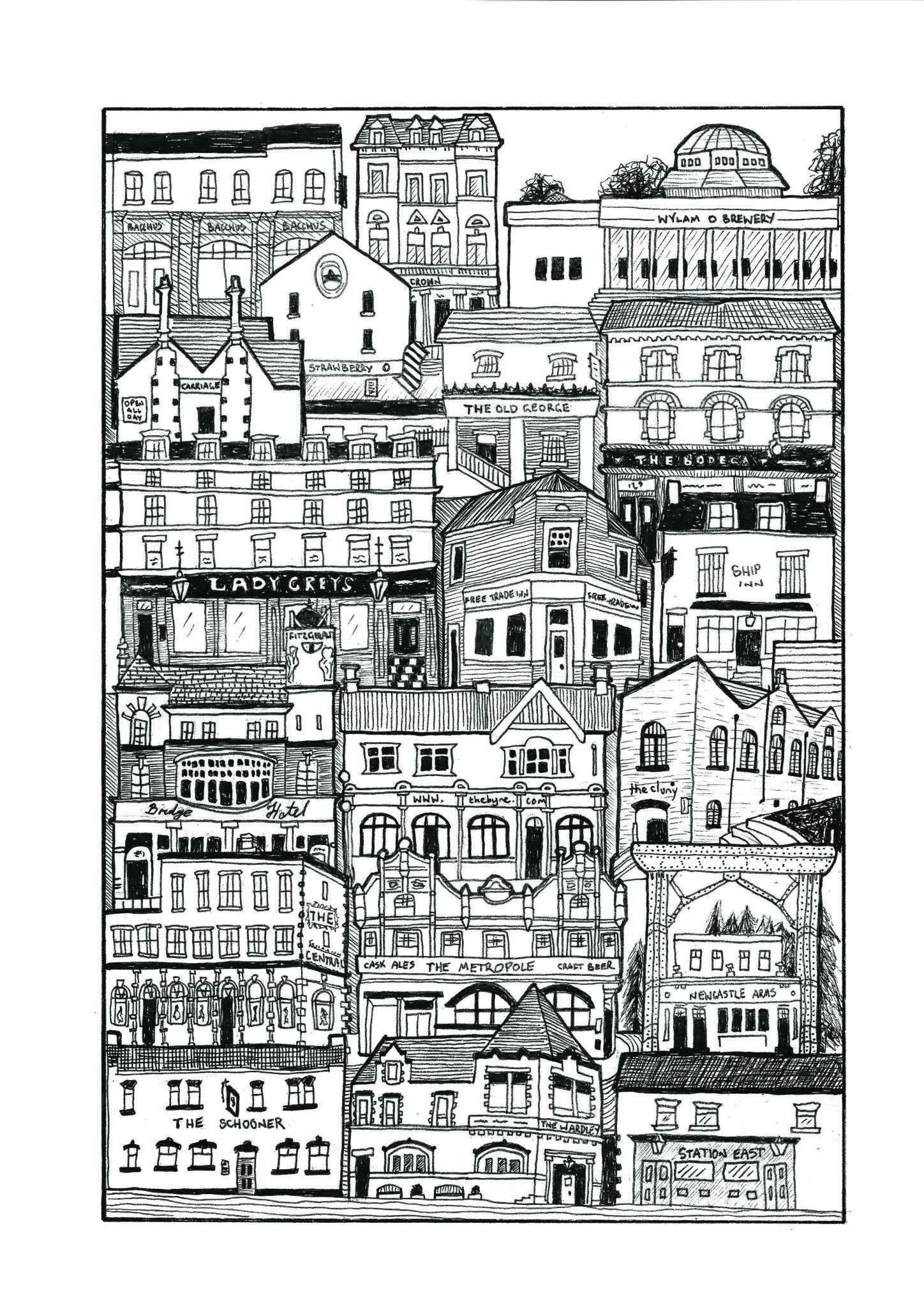 Pubs in Newcastle Mounted Print A4 - Forever After Boutique