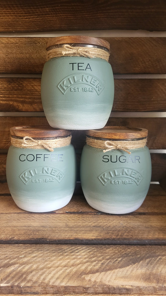 Tea, coffee and sugar canisters | kilner jars | Tea | Coffee | Sugar | Storage Jars | kitchen set
