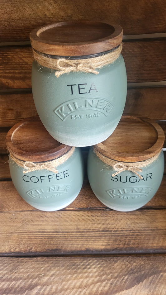 Tea, coffee and sugar canisters | kilner jars | Tea | Coffee | Sugar | Storage Jars | kitchen set