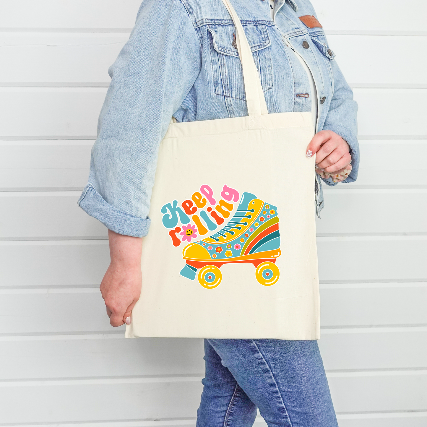 Keep Rolling Tote Bag | Retro Rollerskate