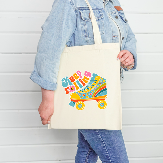 Keep Rolling Tote Bag | Retro Rollerskate