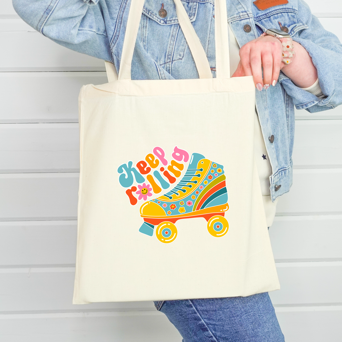 Keep Rolling Tote Bag | Retro Rollerskate