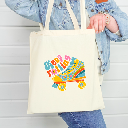 Keep Rolling Tote Bag | Retro Rollerskate