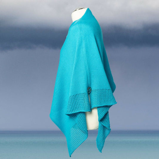 Seashore Cotton Poncho. Turquoise Women's Poncho. Summer Knitted Poncho. - Forever After Boutique