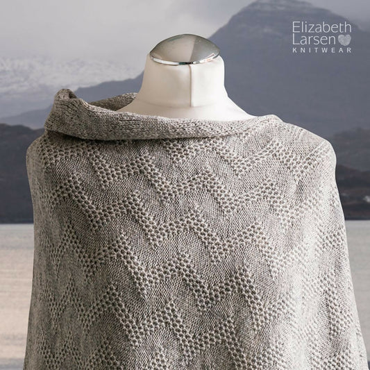 Seashore Mist Grey Merino Poncho. Women's Textured Waves Merino Wool Silver Grey Fringe Poncho. - Forever After Boutique