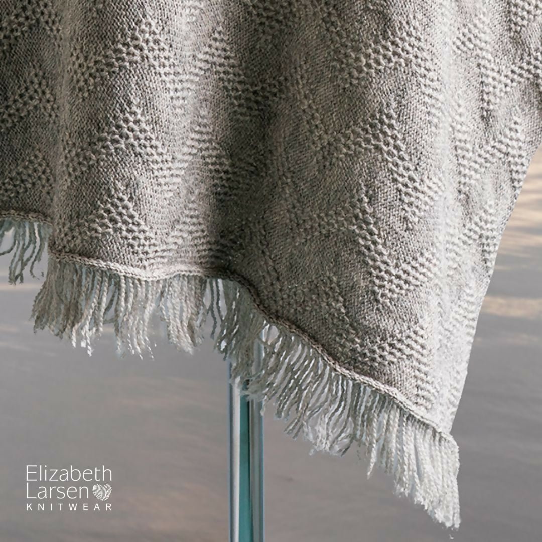Seashore Mist Grey Merino Poncho. Women's Textured Waves Merino Wool Silver Grey Fringe Poncho. - Forever After Boutique