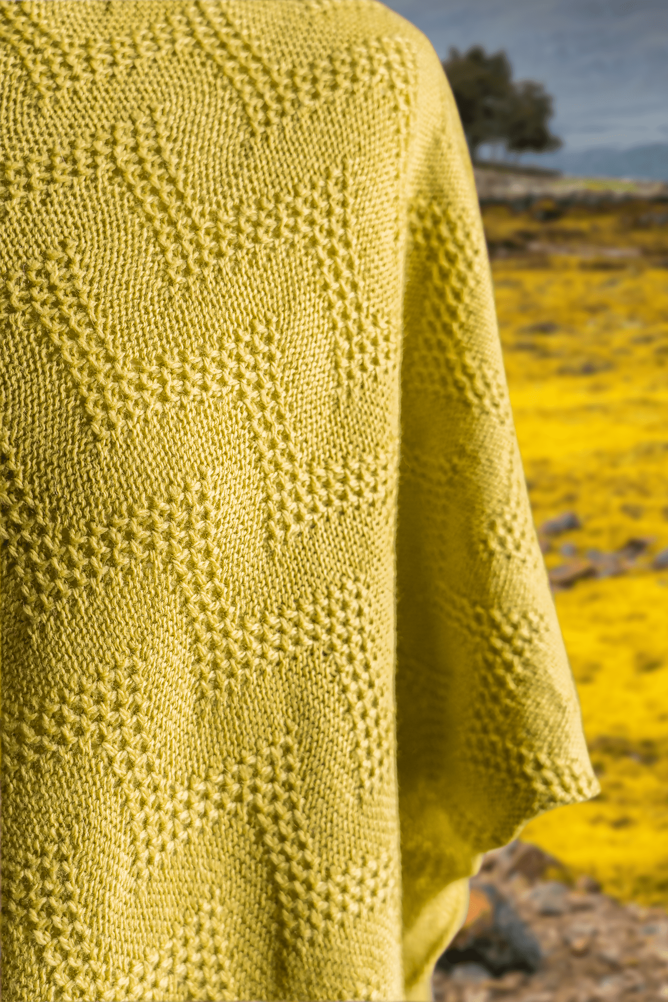 Seashore Mustard Merino Poncho. Women's Textured Waves Merino Wool Fringe Poncho. - Forever After Boutique