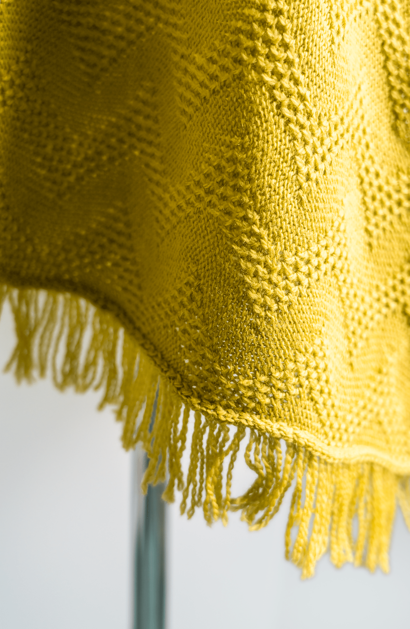 Seashore Mustard Merino Poncho. Women's Textured Waves Merino Wool Fringe Poncho. - Forever After Boutique