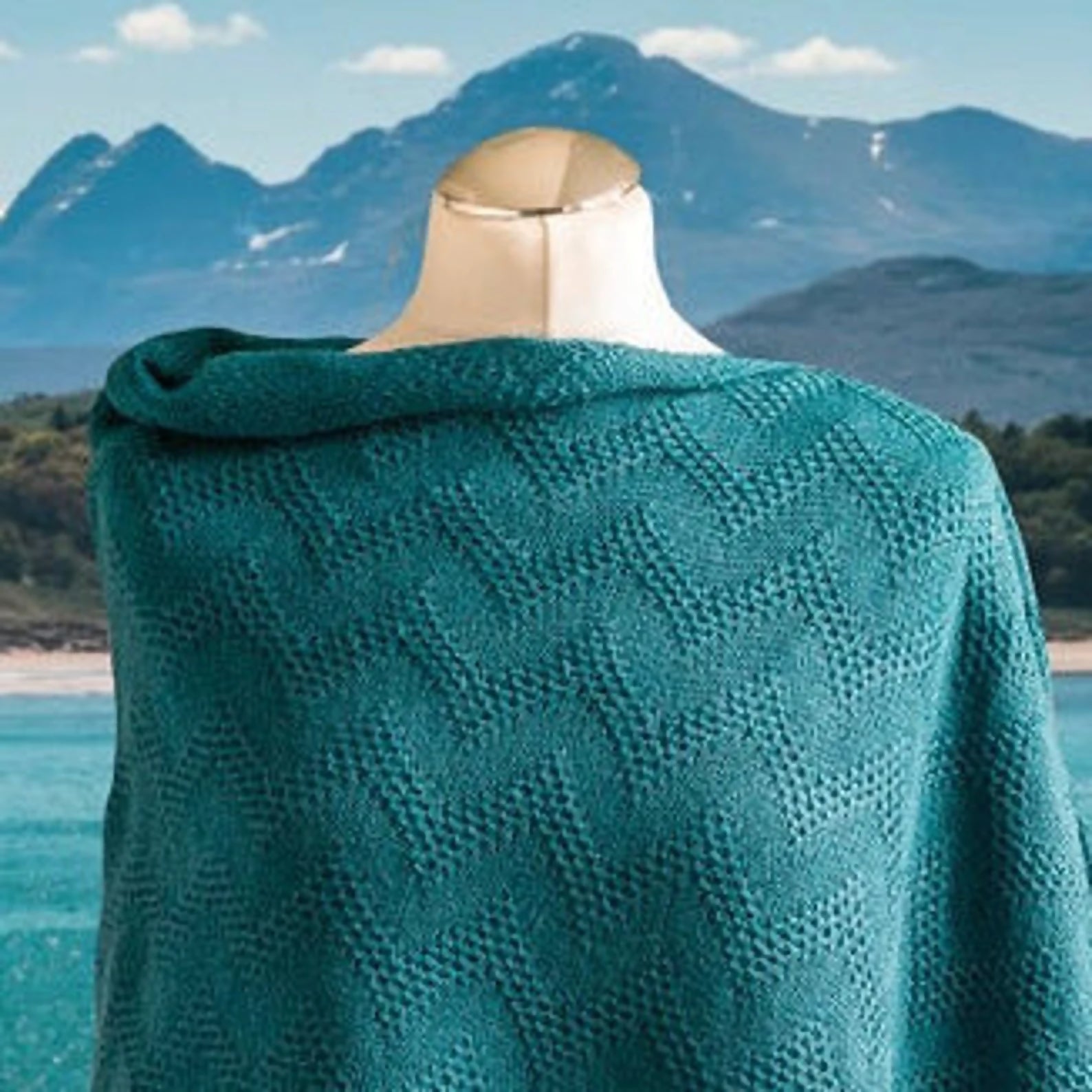 Seashore Textured Waves Merino Poncho. Women's Teal Merino Wool Fringe Poncho. - Forever After Boutique