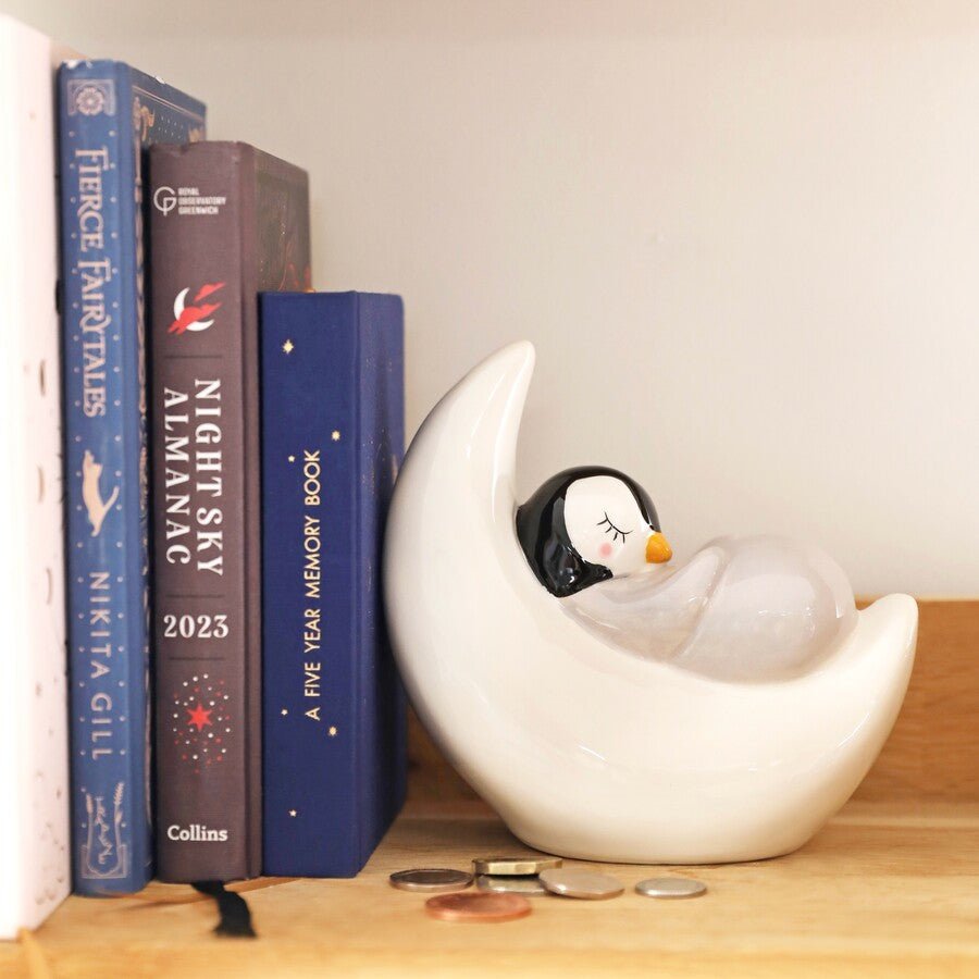 Sleeping Penguin Moon Money Box - Forever After Collective