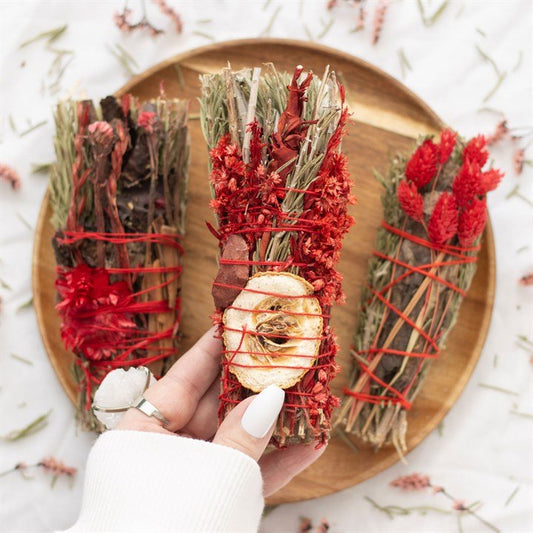 Smudge Stick 6in Ritual Wand Rosemary, Sage, and Red Jasper - Forever After Boutique
