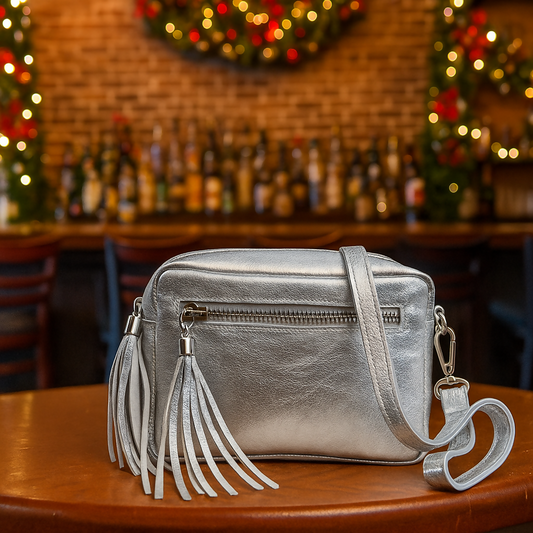 Silver Metallic Leather Crossbody Bag