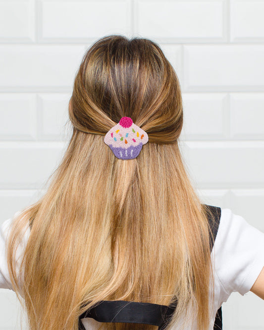 Cupcake Punch Needle Hair Clip Purple