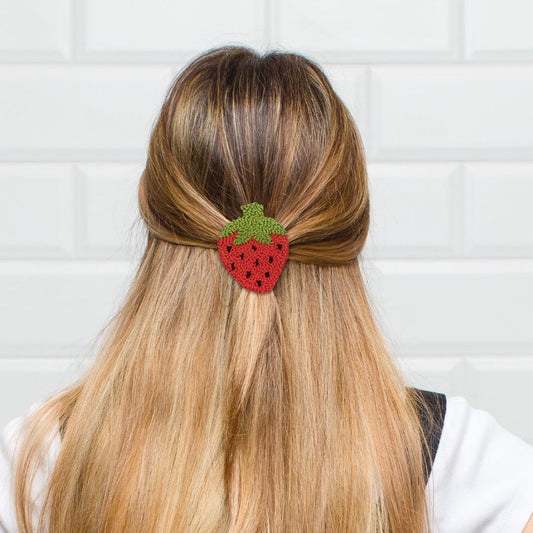 Strawberry Punch Needle Hair Clip