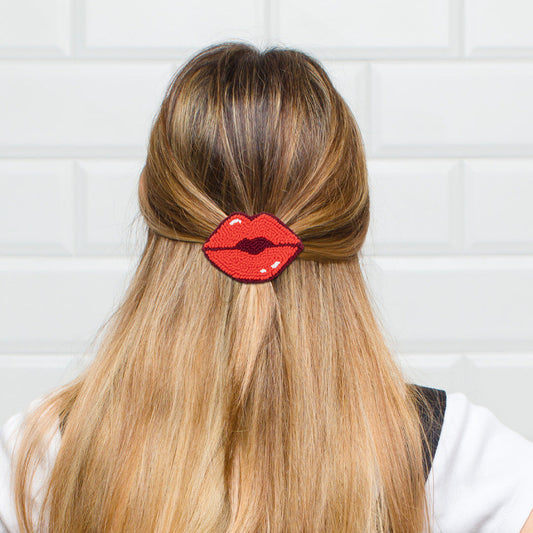 Red Lips Punch Needle Hair Clip