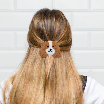 Handmade Dog Shape Punch Needle Hair Clip Light Brown